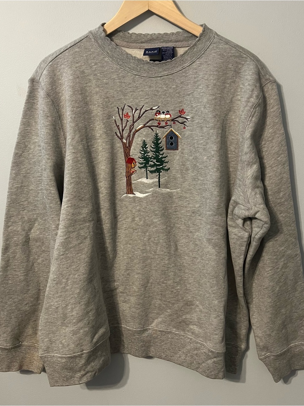 Vintage Winter Songbird Birdhouse Crewneck Women’s XL Embroidered Sweatshirt NWT